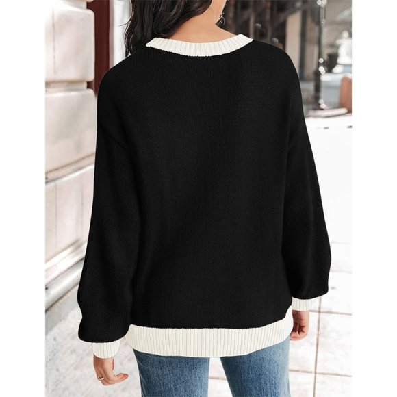 Women's Casual Long Sleeve Crew Neck Pullover Fall Ribbed Knit Loose  Sweater - Picture 4 of 8